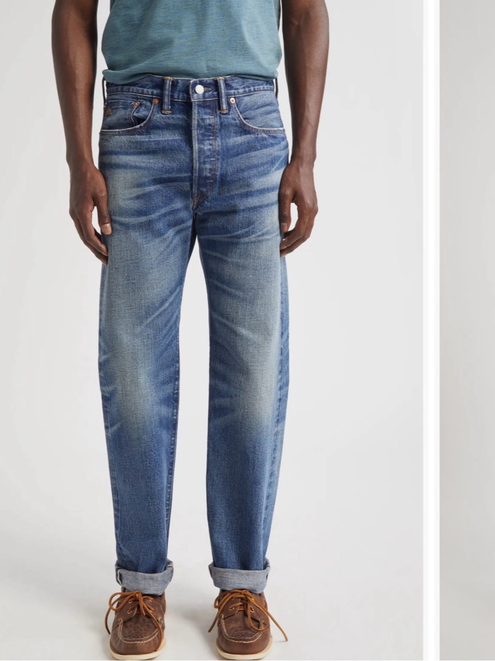 Men's Blue Washed Straight-Leg Jeans